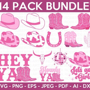 Cowgirl SVG Bundle, Cowgirl Stiefel svg, Cowgirl Hut svg, Let's Go Girls svg, Disco Cowgirl svg, Kuhschädel svg, Western svg, Hufeisen svg