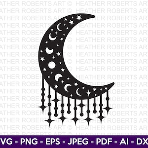 Maan en ster SVG, wassende maan Svg, maan Clipart, maan silhouet, hemelse Svg, maanfase Svg, nachtelijke hemel Svg, Cricut Cut-bestand, silhouet