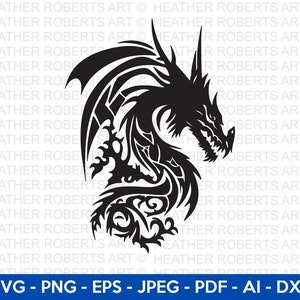 Dragon SVG, Tribal Dragon SVG, Dragon Tattoo svg, Dragon Silhouette, Dragon Vector, Dragon Clipart, Cut File Cricut, Silhouette