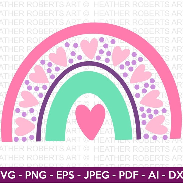 Rainbow SVG, Cute Rainbow Heart SVG, Rainbow Decorations, Hand Drawn Designs, Rainbow svg, Pastel Colors, Onesie svg, Cricut Cut Files