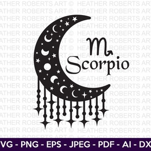 Schorpioen SVG, Schorpioen dierenriem maan Svg, sterrenbeelden SVG, astrologie tekens svg, dierenriem symbolen svg, sterrenbeeld tekens svg, gesneden bestand Cricut