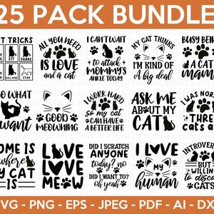 Lot de citations de chat SVG, SVG de citations de chat, fourrure de maman svg, svg de papa chat, chat chemise Svg, empreintes de pattes SVG, svg pour amoureux des chats, fichier de coupe Cricut, Silhouette
