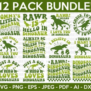 Retro Dinosaurier SVG Bundle, Dinosaurier Zitate SVG, Dinosaurier svg, Dinosaurier-Liebhaber svg, T-Rex SVG, Kids Shirt svg, Cricut Cut File, Silhouette