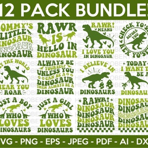 Retro Dinosaur SVG Bundle, Dinosaur Quotes SVG, Dinosaur svg, Dinosaur Lover svg, T-Rex SVG, Kids Shirt svg, Cricut Cut File, Silhouette