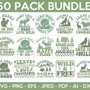 Pacote SVG de acampamento, SVG de amante da natureza, SVG de recreação, Svg de fogueira, Camisa de acampamento SVG, SVG de caminhada, Arquivos de corte para Cricut, Silhueta