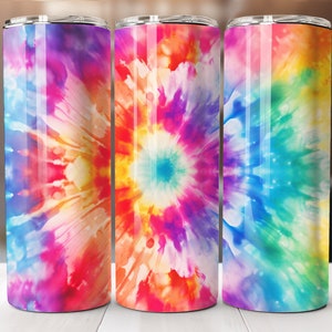 Rainbow Tie Dye 20 Oz Skinny Tumbler Wrap, Tie Dye Tumbler Wrap, Vibrant Wrap, Straight Tempalte, Tapered, Sublimation Graphics