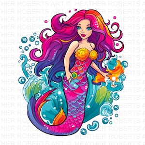 Mermaid Sublimation Clipart, Mermaid PNG, Cute Mermaid PNG, Mermaid Clipart, Sublimation, Mermaid Theme Party, Mermaid Sublimation Files