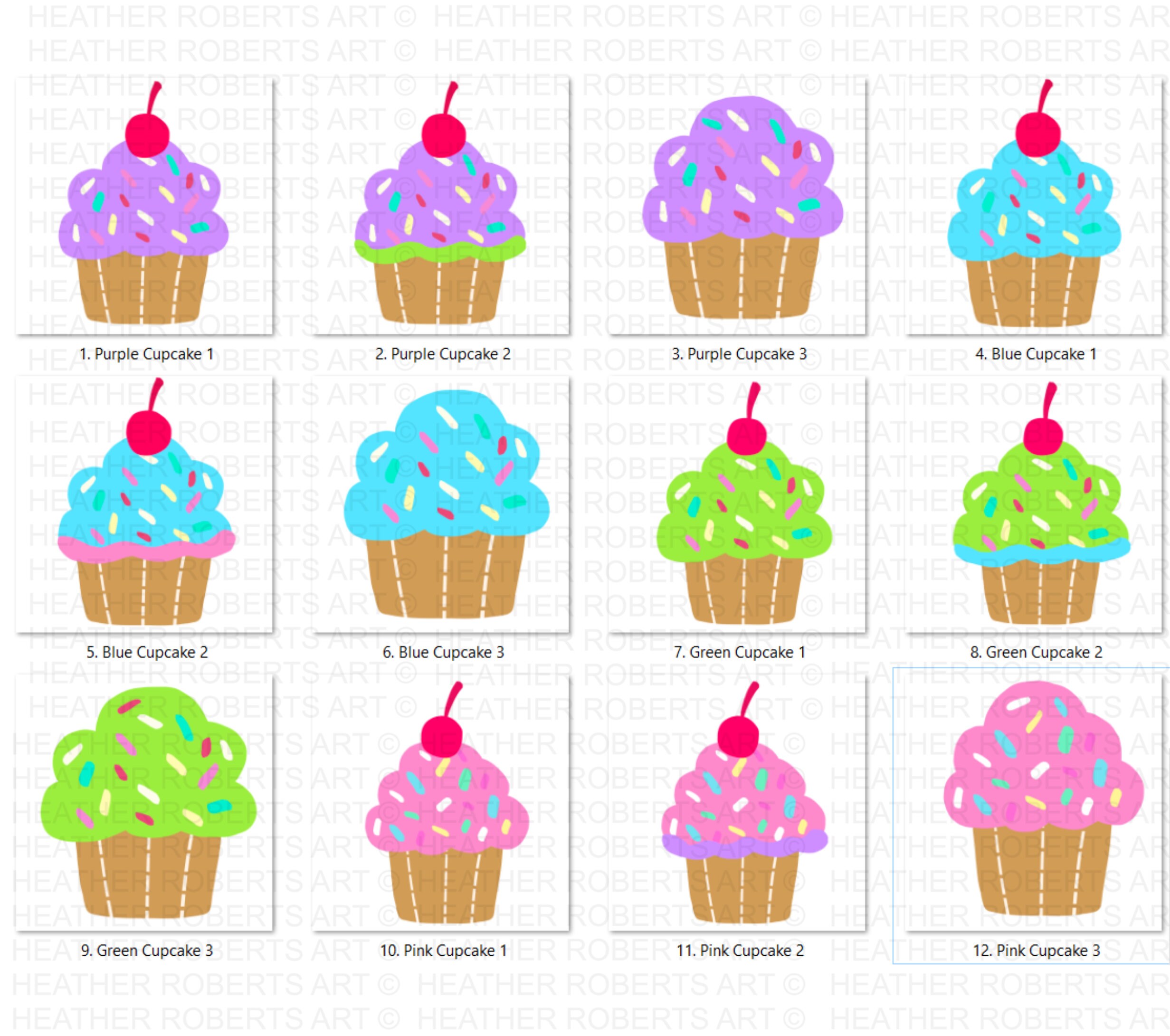Cupcakes Clipart Set, Cupcake PNG, Cute Cupcakes PNG, Set of Cupcakes ...