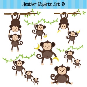 14 PACK Monkeys Clipart Set - PNG JPEG cute monkeys, monkey, baby, safari, jungle - personal use, commercial use, instant download