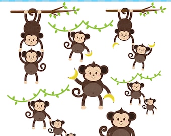 14 PACK Monkeys Clipart Set - PNG JPEG cute monkeys, monkey, baby, safari, jungle - personal use, commercial use, instant download