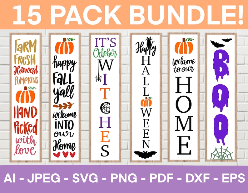 Fall Porch Sign SVG Bundle, Halloween Porch Sign, Autumn Porch Signs, Welcome Signs SVG Bundle, Cut Files for Cricut, Silhouette image 1