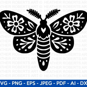 Floral Moth SVG, Insect svg, Moth Clipart, Celestial moth svg, Boho moth, Night moth svg, Luna moth svg, Cut files for Cricut, Silhouette.