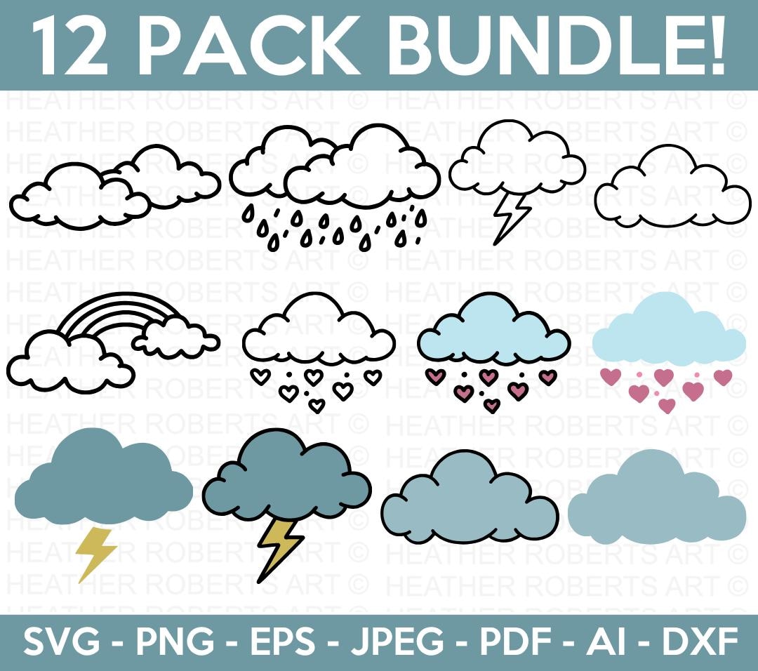 Cloud SVG Bundle, Cloud Silhouette, Cloud Shape Vector, Cloud Clip Art ...