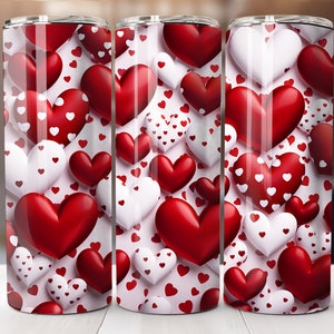 Saint valentin 20 Oz papiers peints, papiers d'emballage pour verres Saint-Valentin, motifs coeurs, papiers d'emballage coeurs, droit, conique, sublimation PNG