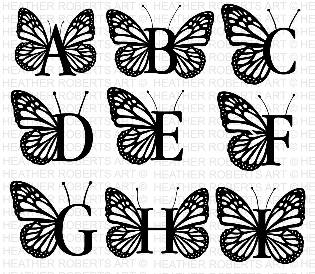 Butterfly Monogram Alphabet SVG, PNG, Monogram Frame Alphabet, Cut File ...