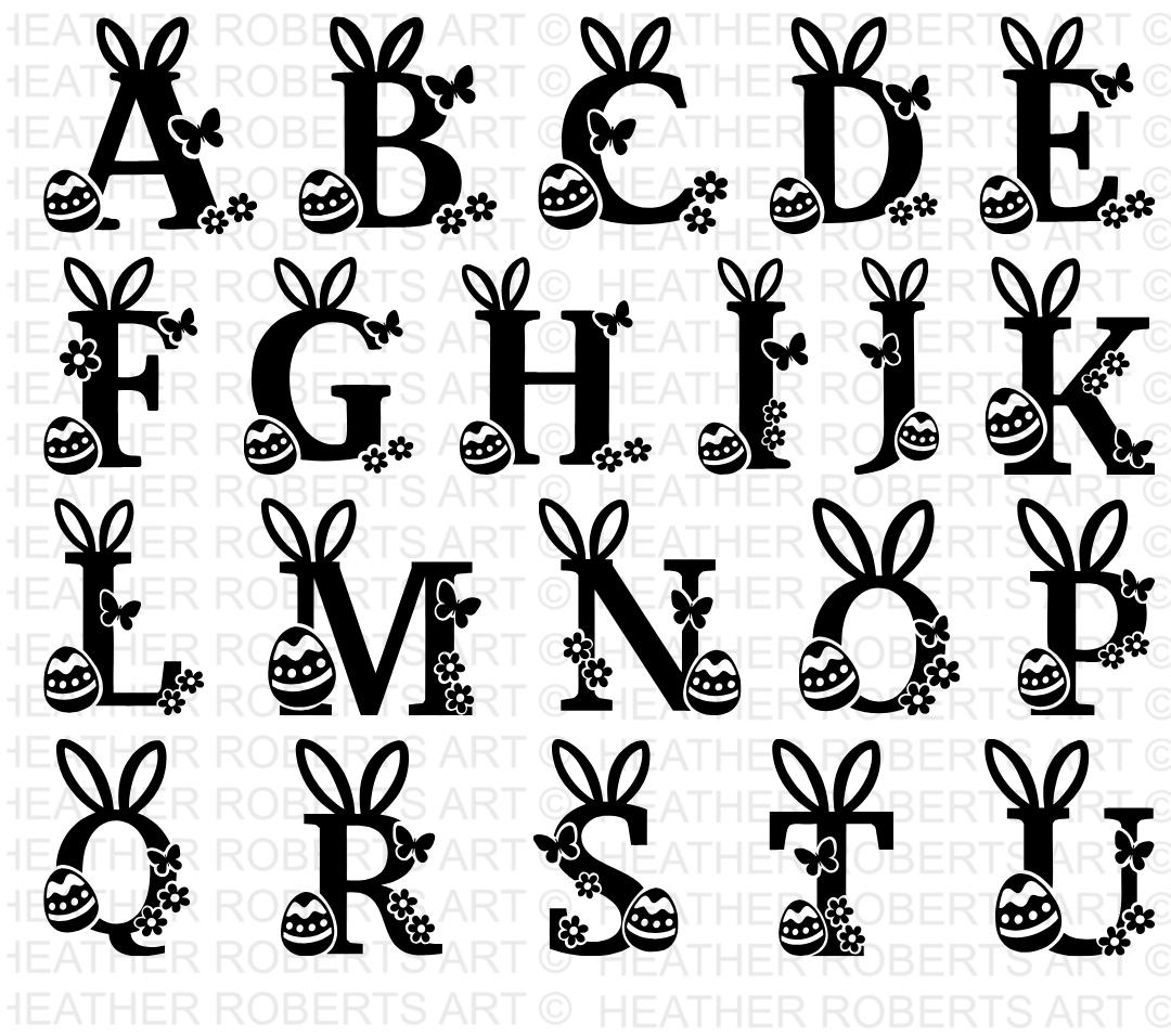 Letter Pattern Easter Easter Day Alphabet Letters SVG Bundle, Bunny Doodle Letters, Hand ...