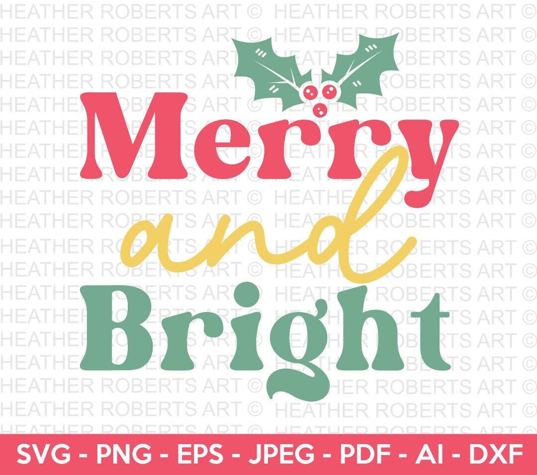 Merry and Bright Retro SVG Retro Christmas Quotes SVG Etsy