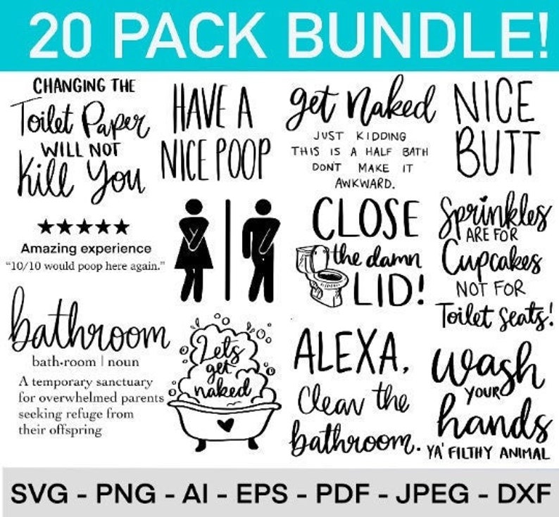 Bathroom SVG Bundle, Bathroom Quote, Restroom svg, Potty Dance svg, Farmhouse svg, Bathroom Sign SVG, Funny Bathroom SVG, Cut File Cricut image 1