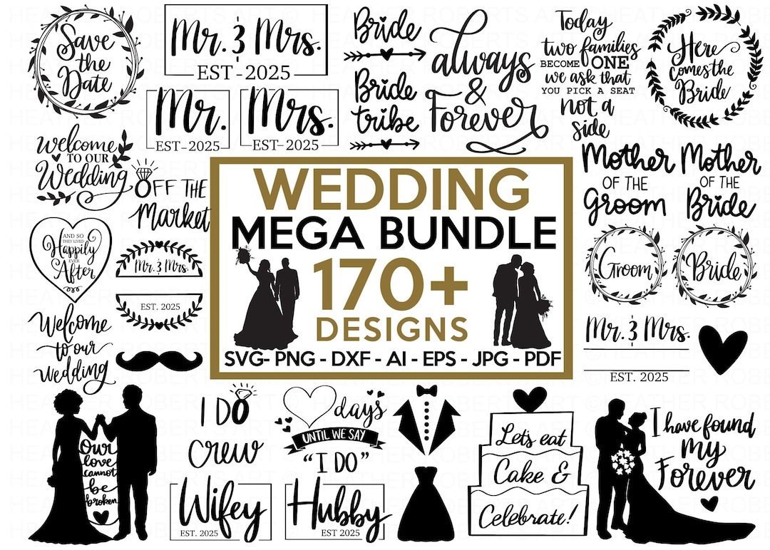 Buy Wedding SVG Mega Bundle: 170+ Bride Groom Designs (digital