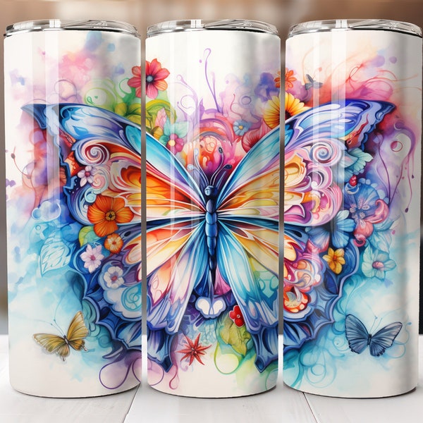 20 Oz Watercolor Butterfly Tumbler Wrap, Butterfly Tumbler Wrap, Vibrant Wrap, Straight Template, Tapered, Sublimation Graphics