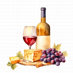 Clipart acquerello vino misto, clipart formaggio, tagliere di salumi, clipart acquerello vino, clipart formaggio, clipart uva, download istantaneo