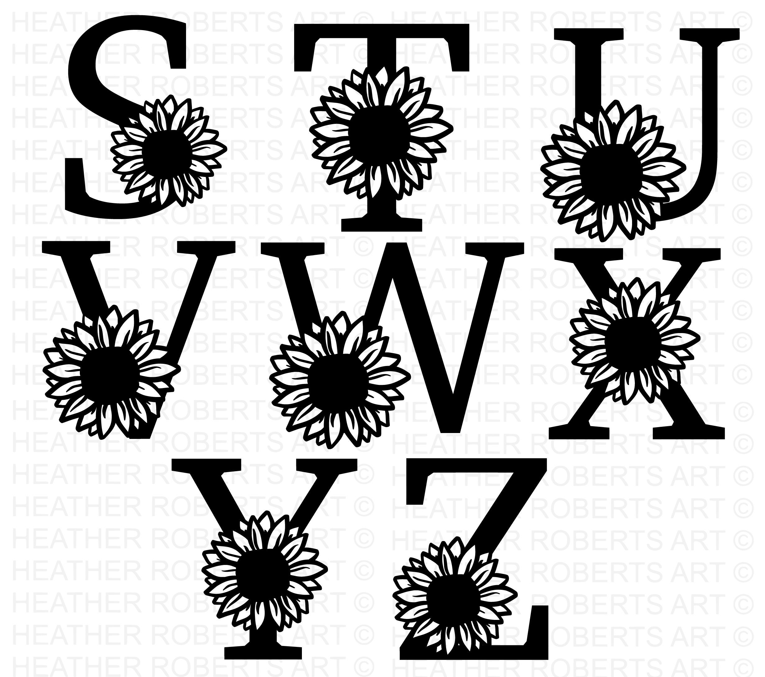 Sunflower Alphabet and Numbers SVG Sunflower Monogram Frame Etsy