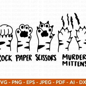 Pierre papier ciseaux Svg, mitaines de meurtre pointes rasoir, Svg de patte de chat, dicton drôle d'amoureux des chats, griffes de chat, rayures Svg, Svg de chemise drôle de chat