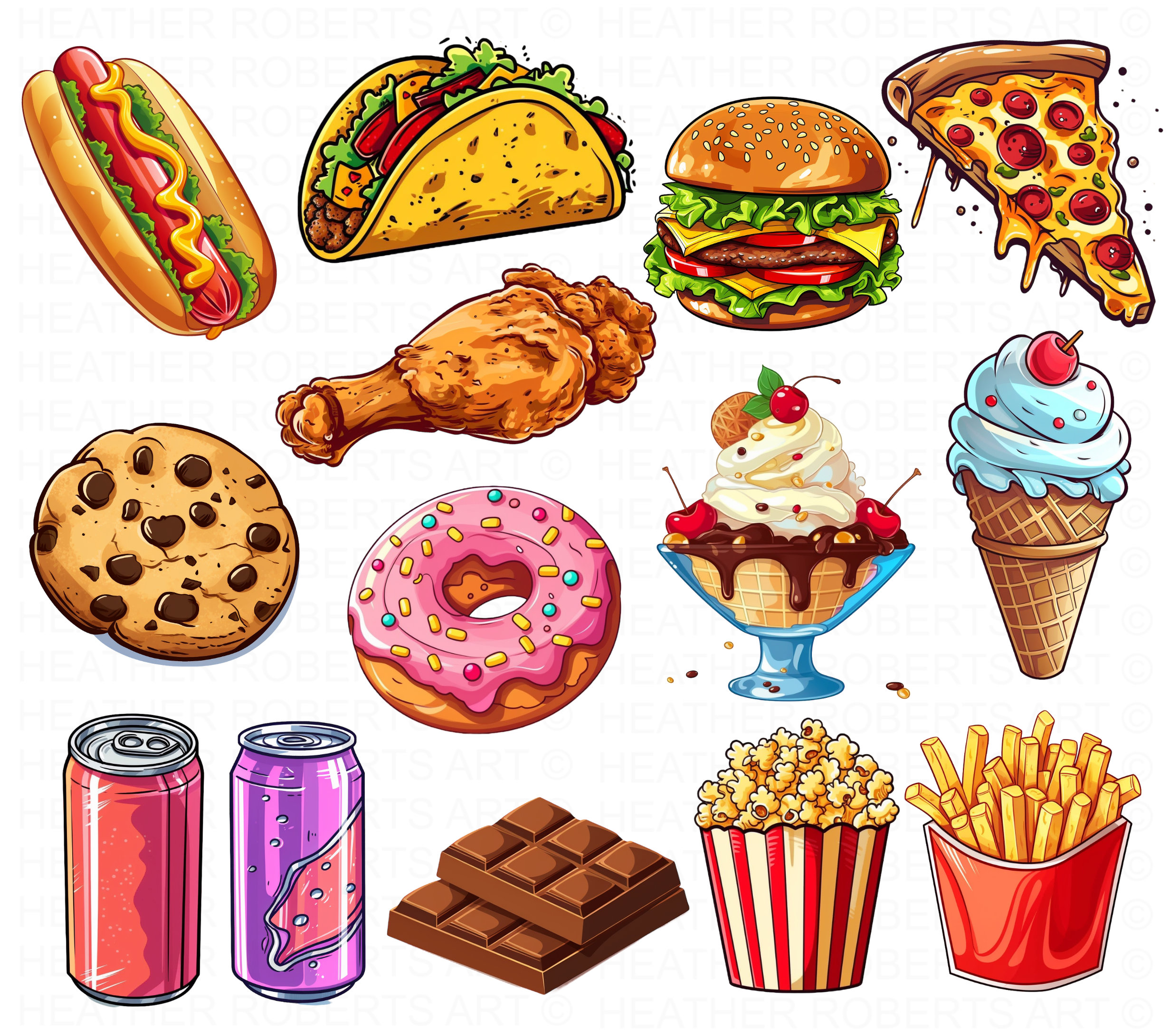 Cute Junk Food Sticker Sheet – Purple & Peach Club