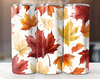 Envoltorio para vaso con hojas de otoño: Diseño vibrante de sublimación otoñal (PNG)