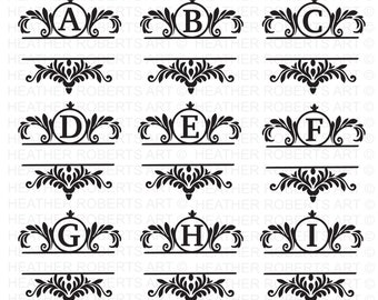 Split Fancy Monogram Alphabet SVG, PNG, Split Monogram Frame Alphabet, Cut File for Cricut, Silhouette, 26 Individual Svg Png Dxf Cut Files