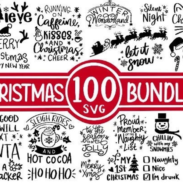 100 Christmas SVG Bundle, Winter svg, Santa SVG, Holiday, Merry Christmas, Christmas Bundle, Funny Christmas Shirt, Cut File Cricut