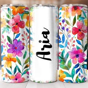 Agregue su propio texto Floral Tumbler Wrap, 20oz Skinny Tumbler Sublimation Designs Tumbler PNG Archivo Descarga digital, Flores coloridas PNG