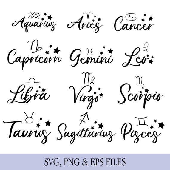 Zodiac Signs Black SVG EPS PNG Bundle Astrology Zodiac | Etsy