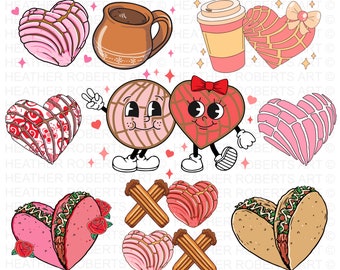 Concha Valentine Clipart Set: Retro Mexican Pan Dulce Heart PNG (Digital Download)