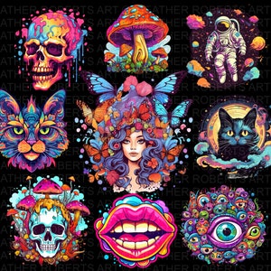 Pakiet sublimacji psychodelicznej, magiczne grzyby PNG, wystrój psychodeliczny png, sztuka psychodeliczna, sztuka ścienna psychodeliczna png, sublimacja PNG