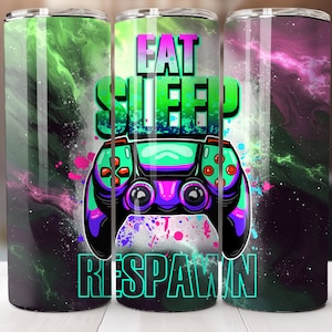 Eat Sleep Respawn Plantilla de envoltura de vaso de 20 oz, sublimación de jugador, envoltura de vaso de jugador, envoltura de vaso del día del juego, envoltura de vaso de videojuegos