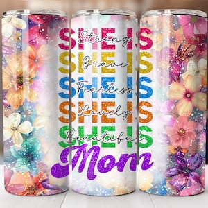 Opakowanie na kubek na Dzień Matki, 20 oz Skinny Tumbler Sublimation Designs PNG, Opakowanie na kubek She Is Mom, Mom Tumbler PNG, Opakowanie na kubek prezent dla mamy