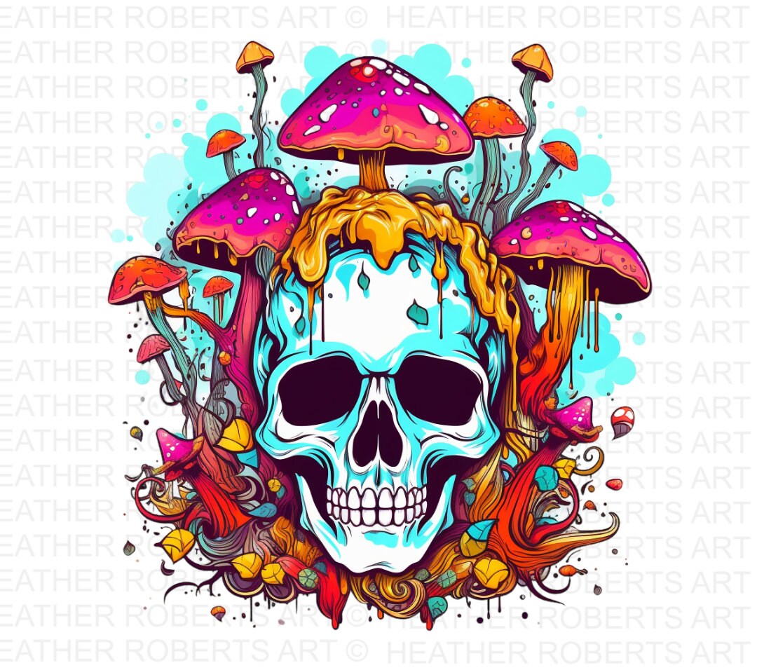 Psychedelic Mushroom Skull, Mushrooms PNG, Skull PNG, Psychedelic Art
