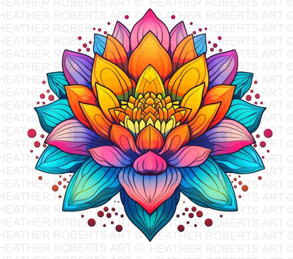 Psychedelic Lotus Flower PNG: Colorful Wall Art (digital Download