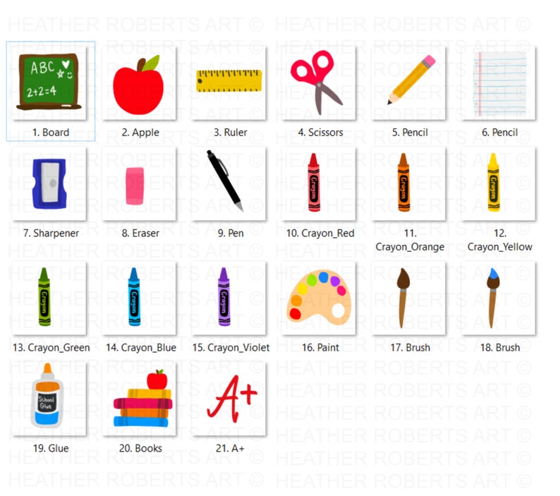 School Clipart Set, School Supplies Clipart Set, PNG Files, Crayons, Pencils, Cute School Supplies Clipart, Back to School Sublimation Files image 2