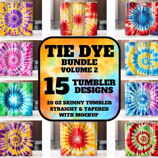 Tie Dye 20 Oz Tumbler Wrap Bundle, Tie Dye Tumbler WrapTie Dye Designs PNG Bundle, Straight Template, Tapered Template, Sublimation PNG