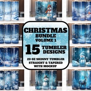 Christmas 20 Oz Tumbler Wrap Bundle, Christmas Tumbler Wrap, Snowman Designs, Blue Christmas, Snowflakes, Straight, Tapered, Sublimation PNG