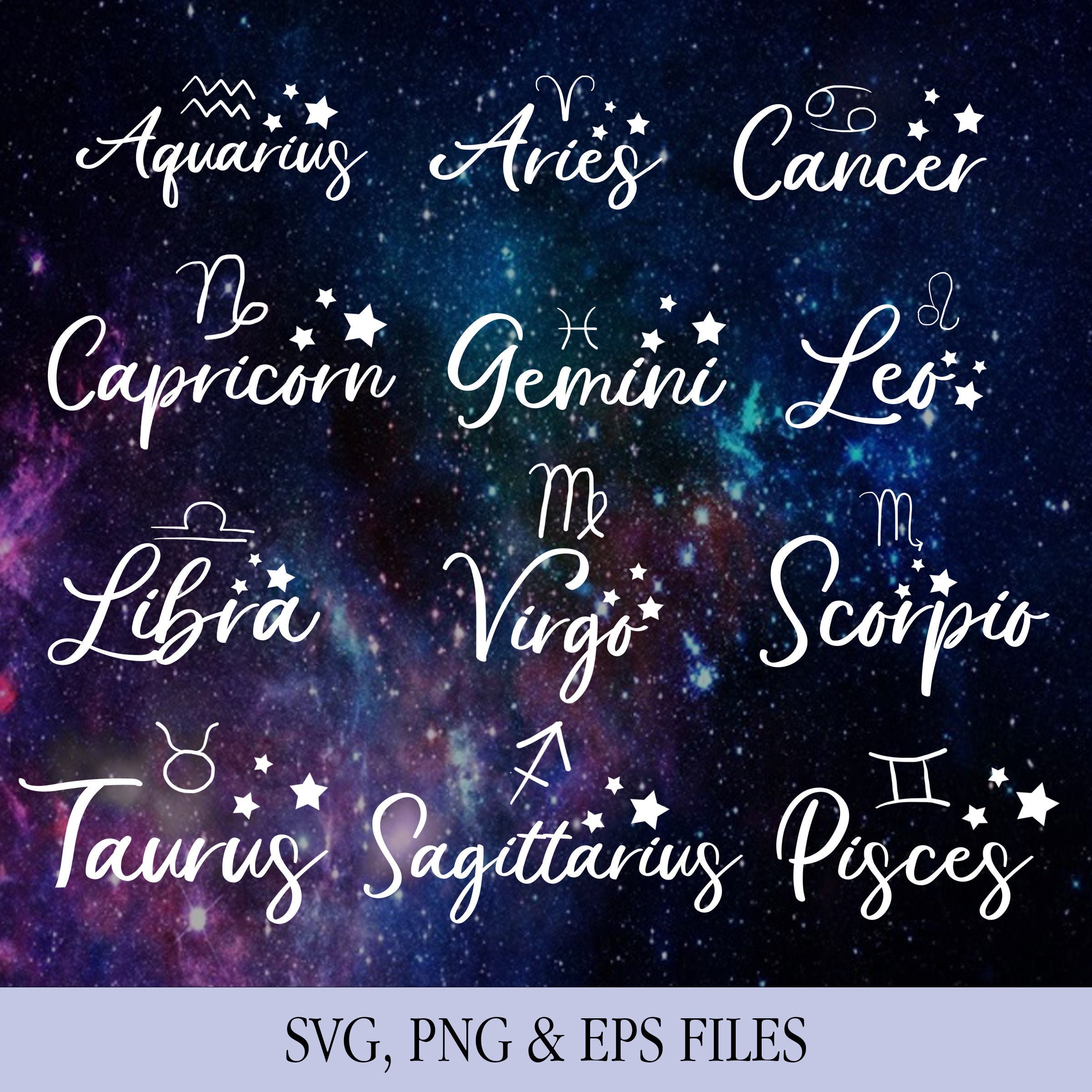 Zodiac Signs, SVG, EPS, PNG, Bundle, Astrology, Zodiac Sign Clipart B…