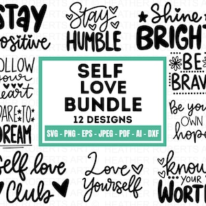 Paquete SVG de amor propio, paquete svg inspirador, svg motivacional, ámate a ti mismo svg, citas positivas svg, confianza SVG
