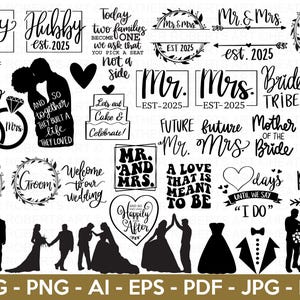 170+ Pacote Mega SVG de Casamento, Noiva svg, Noivo svg, Festa de Noiva svg, Casamento svg, Citações de Casamento svg, Placas de Casamento svg, Arquivo de Corte Cricut