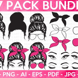 Messy Bun SVG Bundle, Messy Bun SVG, Mom Life SVG, Mom Shirt, Mother's Day Gift, Blessed Mama, Glasses svg, Hair Bun svg, Cut Files Cricut