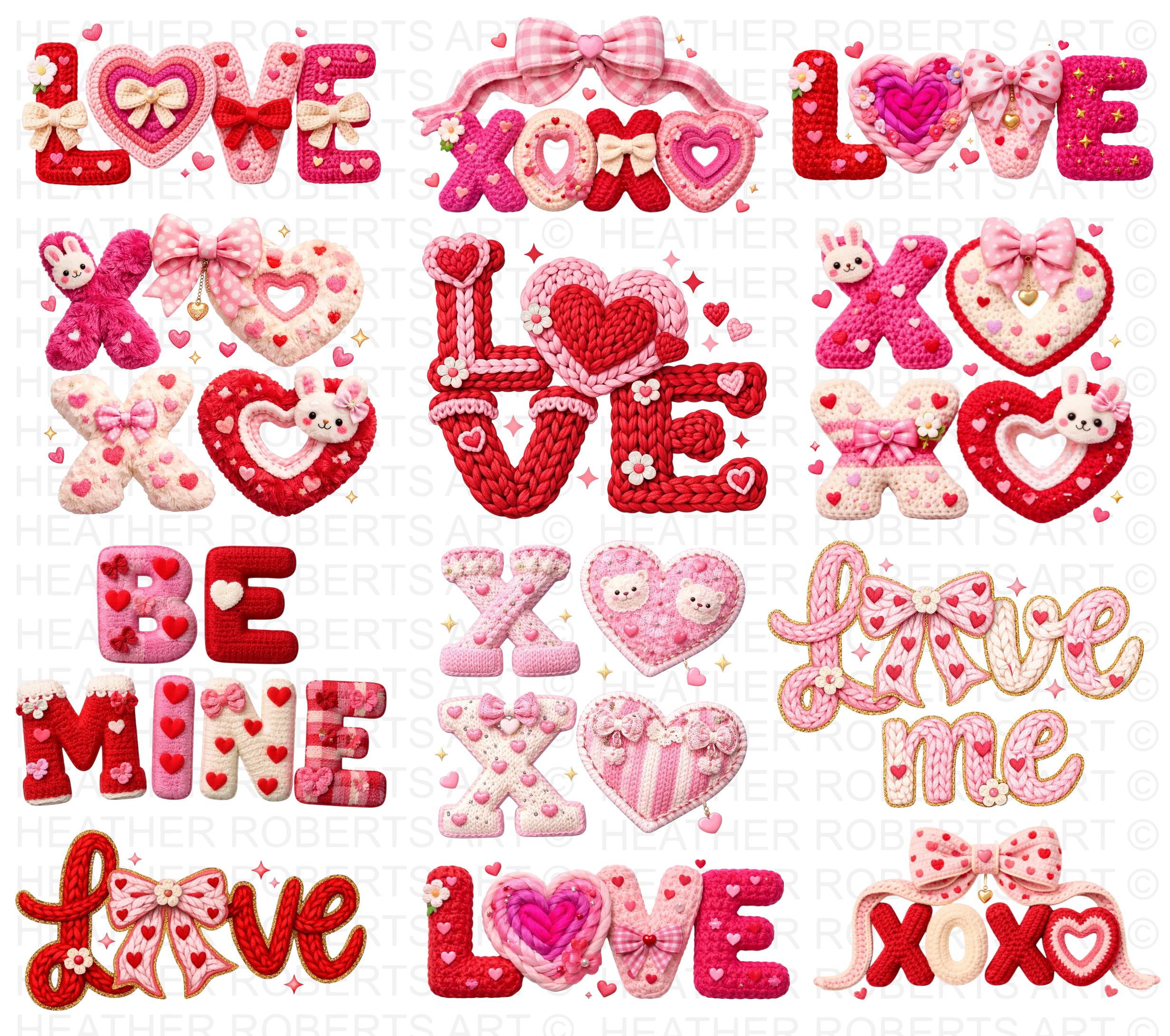 Valentines Day PNG Bundle Faux Yarn Latch Hook Yarn Bow Coquette ...