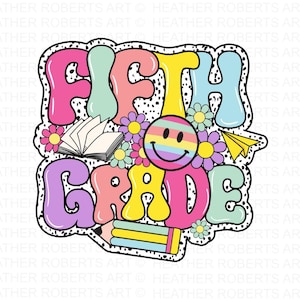 Fifth Grade PNG, Retro Back to School PNG, Team Grade PNG, Retro Teacher Png, School Supplies, Grade Level Png, Back to School, Sublimation