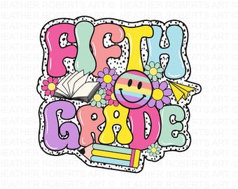 Retro Fifth Grade PNG: Back to School Sublimation (Digital Download)