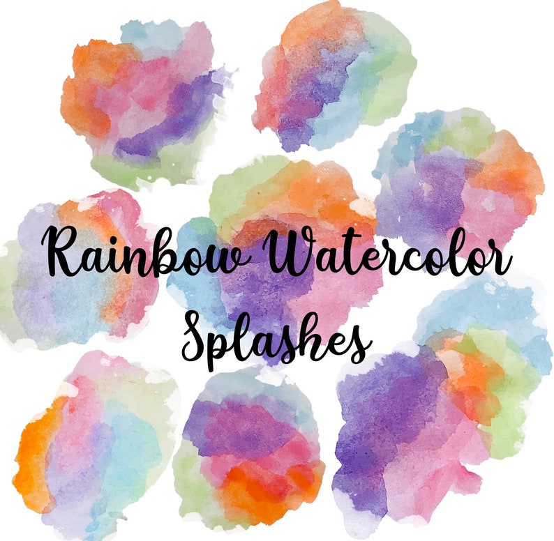 Download Rainbow Watercolor Splash Clip Art Watercolor Blobs Etsy